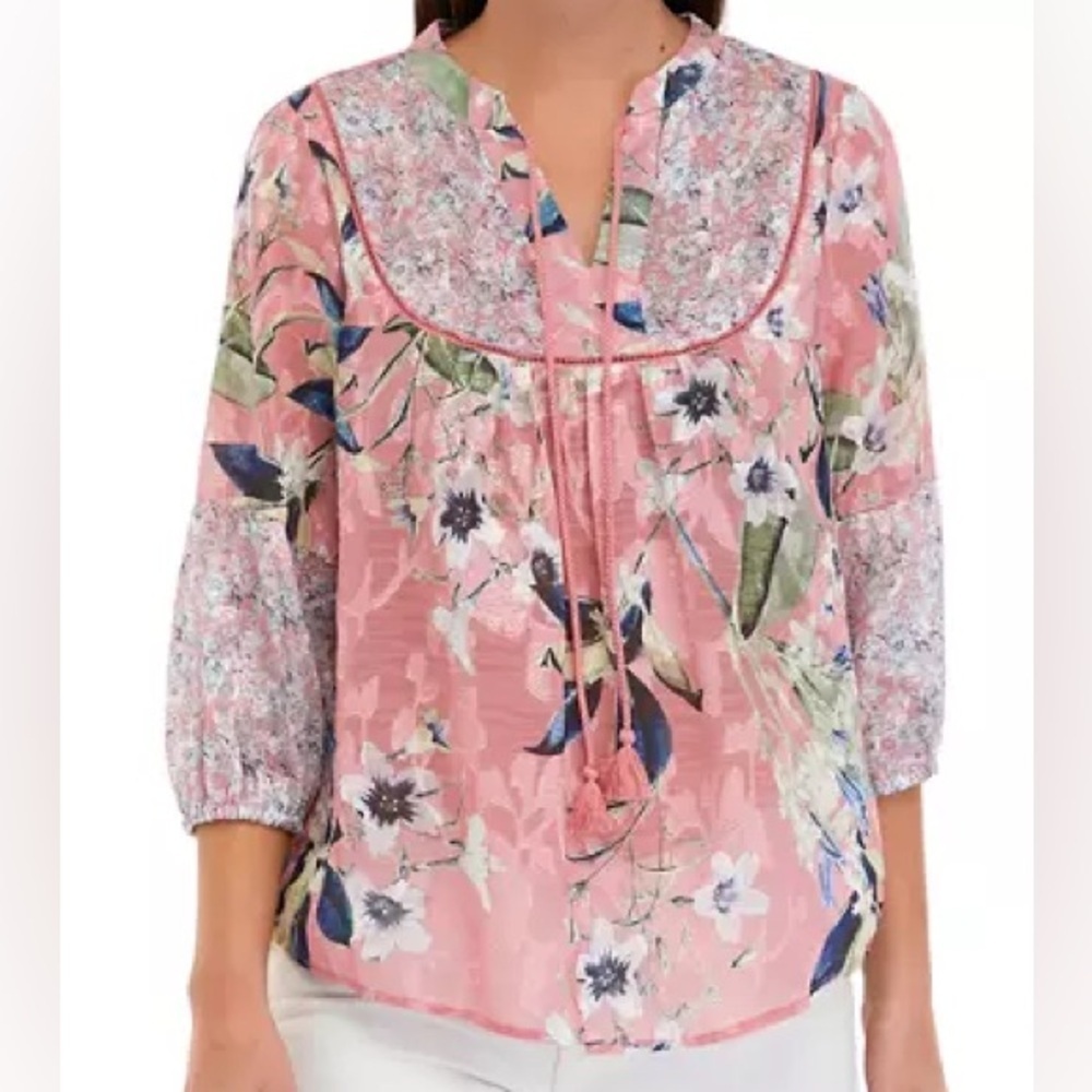 Cupio • Pink Floral 3/4 Sleeve Blouse